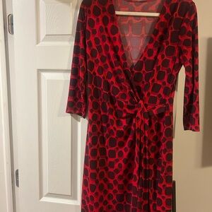 Anne Klein Red and Black Patterned Long Sleeve Dress